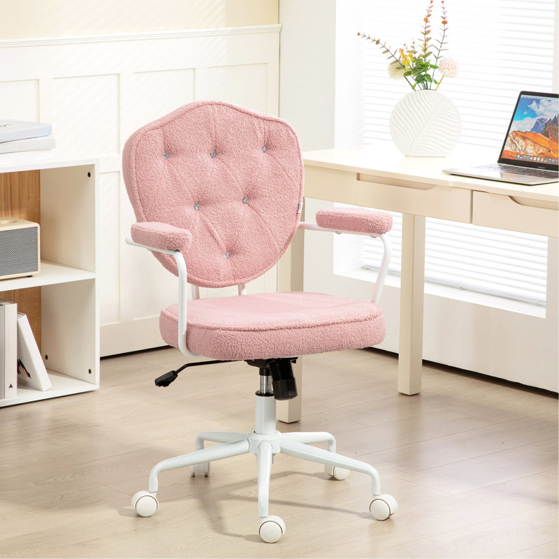 Mignon chaise de bureau à domicile, chaise de bureau d'ordinateur avec molleton touffeté à boutons, Vanichair pivotant, Rose