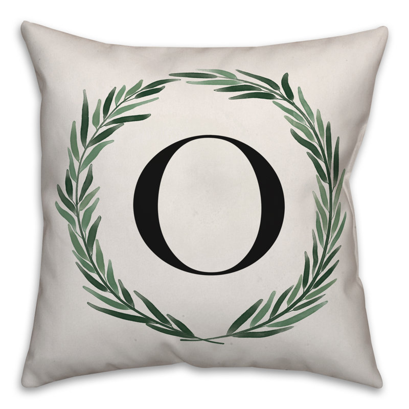 Monogramme de couronne de verdure aquarelle - housse de coussin carré X et insert, O
