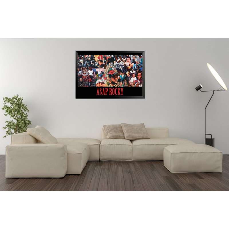 ASAP Mob Rocky Collage Music - impression d'art graphique, H 26,5 po x l 38,5 po x P 1 po, Papier encadré noir