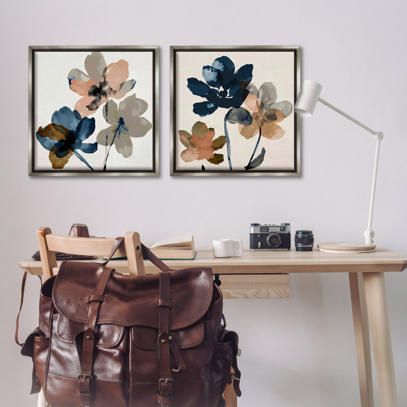  Ensemble de 2 toiles flottantes encadrées "Earthen Blossom Petals" par Irena Orlov, H 25 po x l 25 po