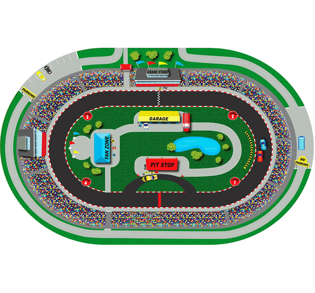 KidCarpet Race Car Rug, Race Track Play Rug | Educational Learning Rug for Children's Classroom | Area Rug for Kids Playroom or Bedroom Kid Carpet Rug