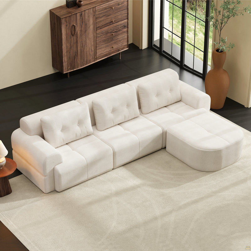 Canapé modulaire modulaire avec méridienne, structure en mousse, Beige