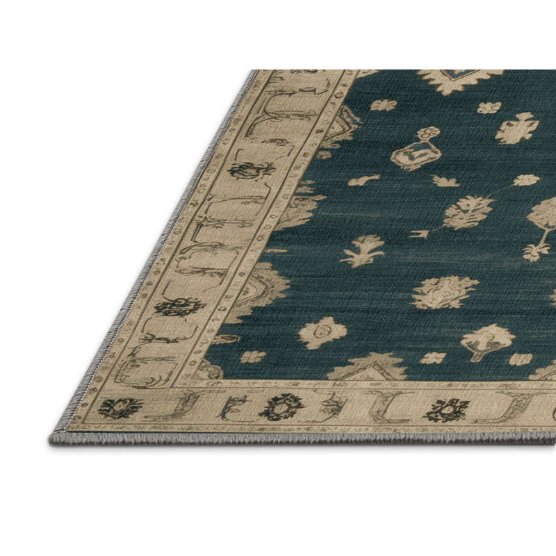 Machine Washable Overdyed Green Area Rug, Rectangle 2' x 3'