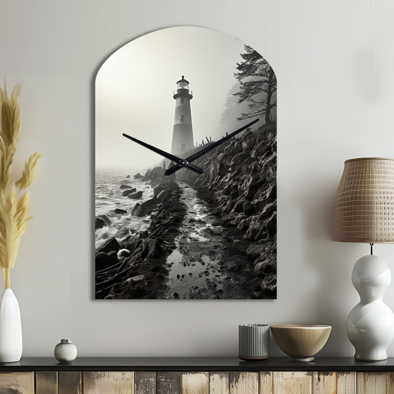 Horloge murale asymétrique noir et blanc avec phare noir et blanc, Grand