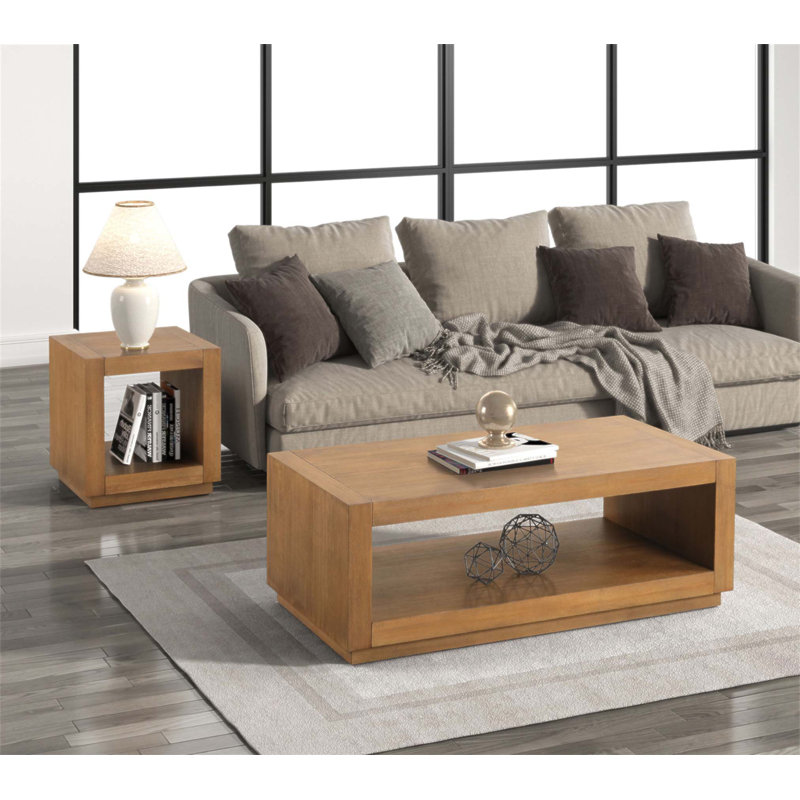 Ensemble de table contemporain 3 pièces avec tablette inférieure ouverte et base de socle, finition chêne moyen pour les salons modernes