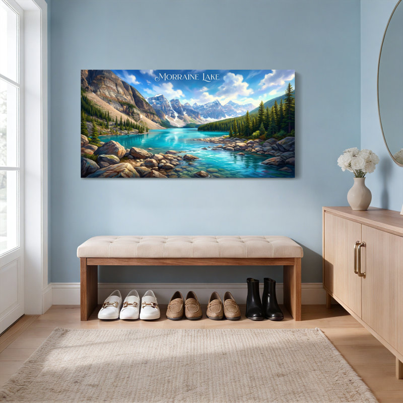 Ensemble de 1 tableau sur toile tendue représentant un paysage de montagne au lac Moraine, H 24 po x l 48 po