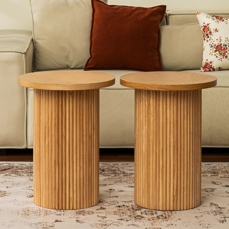 Wood Round End Table Set