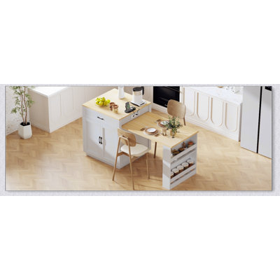 82.7 Inch Extendable Kitchen Island with Dining Table, Two-tone Design, Ample Storage, and Power Outlets for Modern Kitchens