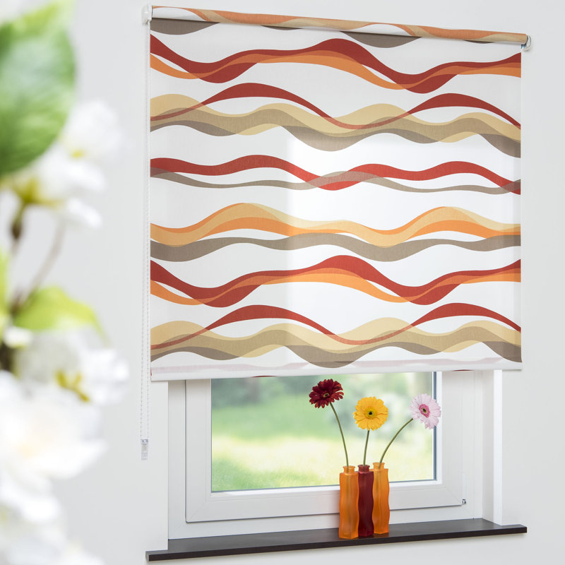 Wellen Semi Sheer Roller Blind, 180cm L x 82cm W, Red/Orange/Cream