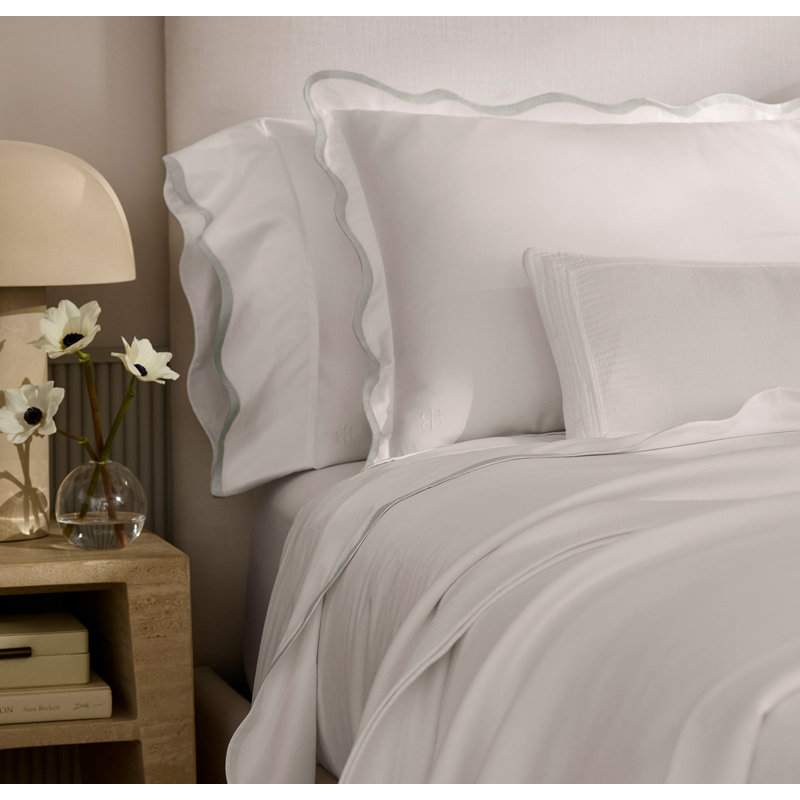 Signature Curved Edge Bedding Set, White/Mist, King/Cal. King Duvet Cover + 2 King Shams