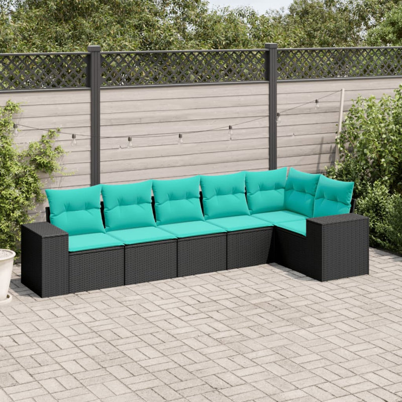  Ensemble de canapé de patio 6 pièces avec coussins en rotin de polyester noir