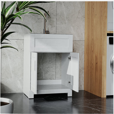Armoire pour lavabo en bois aggloméré de 24 pouces peinte en blanc avec ensemble en acier inoxydable