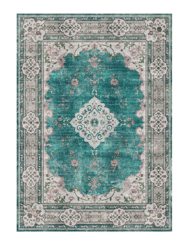 Tapis à motif floral lavable pour le salon Boho, Rectangle 9 pi x 12 pi