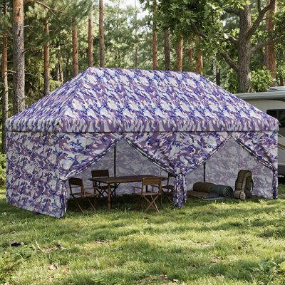 vidaXL Pop-up Gazebo with 4 Sidewalls Blue Camouflage Pop-Up Portable Shelter