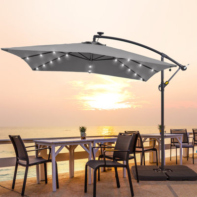 8.2 x 8.2Ft Solar Light Patio Cantilevber Umbrella With Base