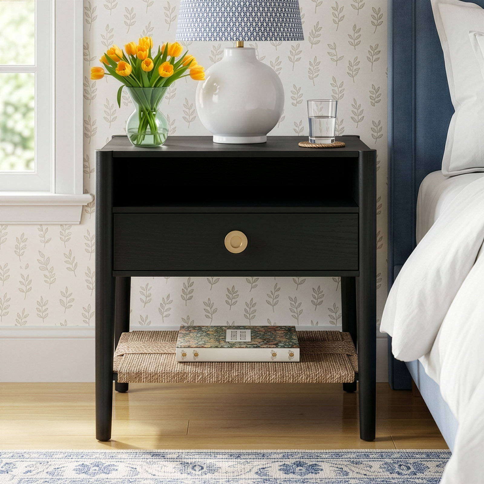 Madeline 1 - Drawer Nightstand, Black