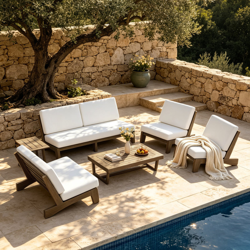 Ensemble de conversation Polett, 6 Pcs: 2 Tables, Loveseat, 2 Chairs, Sofa, Beige, Brun