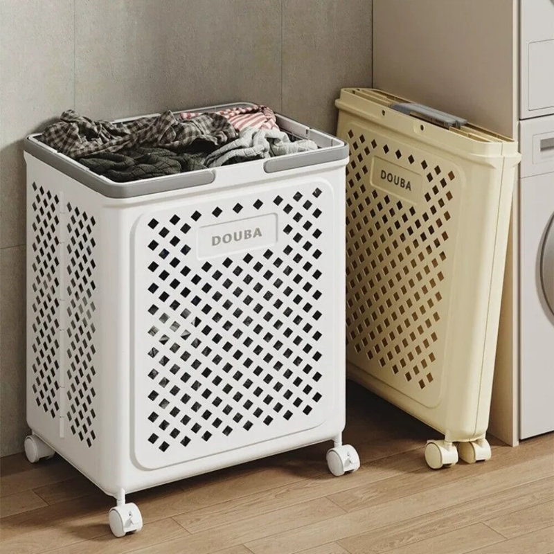 Panier à linge pliable avec panier à roulettes pliable pour les vêtements sales, Blanc