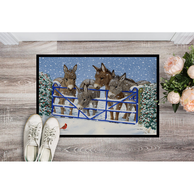 Tapis d'extérieur antidérapant Wardsville Donkeys and Cardinal, Rectangle 2 pi x 3 pi