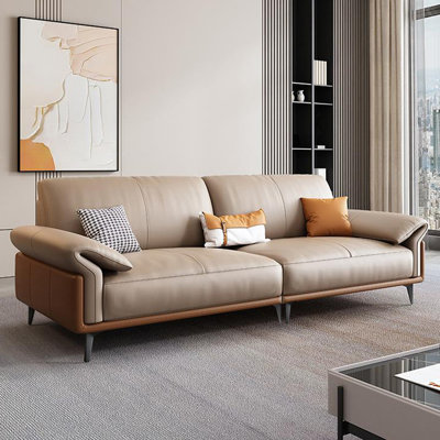 Khaki Genuine Leather Modular Sofa cushion couch