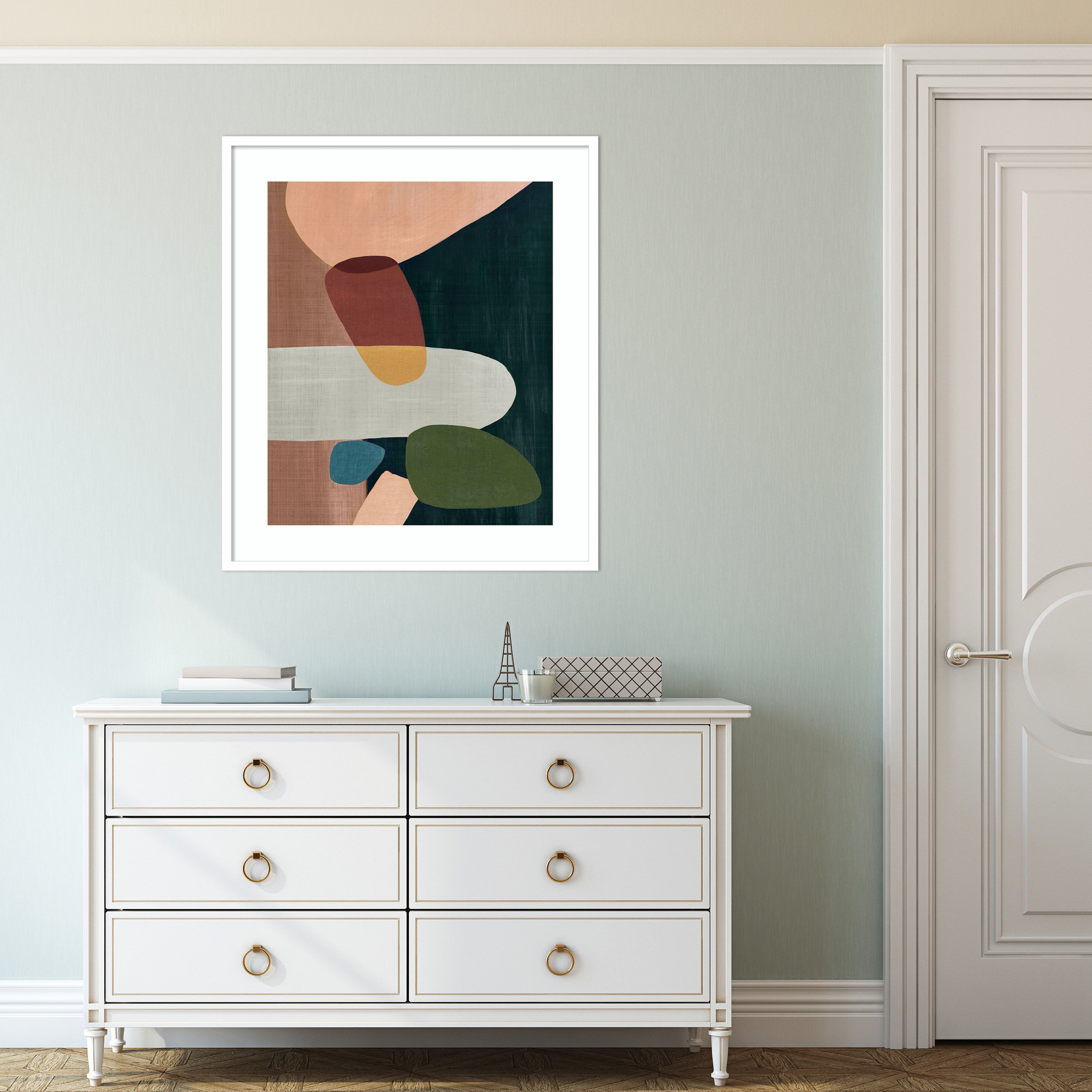 Stacking Pebbles I Mauve by Eva Watts, Matte White, 33.5" H x 29" W x 0.75" D