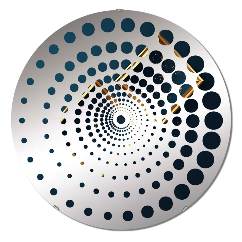 Retro Diamond Geometry In Teal And Gold I - Spiral Circle Wall Mirror, 31.4" x 31.4"