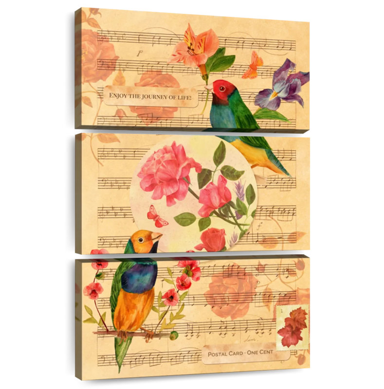 Brampt oiseaux chanteurs et roses, H 32 po x l 20 po