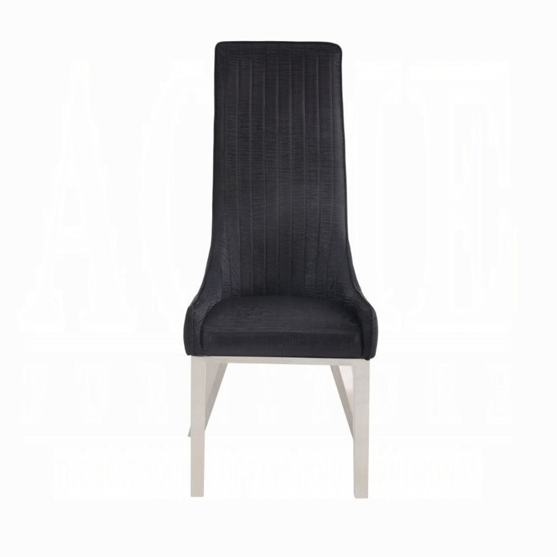 Gianna High Back Black Faux Leather Side Chair with Stainless Steel Legs