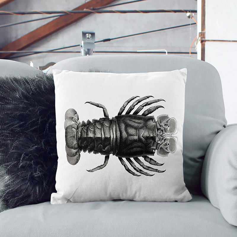 Lobster Illustrations by E.F. Jomard Cushion with Filling, 40cm H x 40cm W x 15cm D, Stone