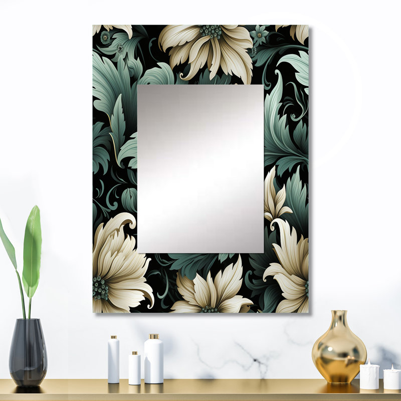 Alyah vert et beige, beauté florale, motif floral - grand miroir floral, décoration murale unique à motif floral, impression sur métal