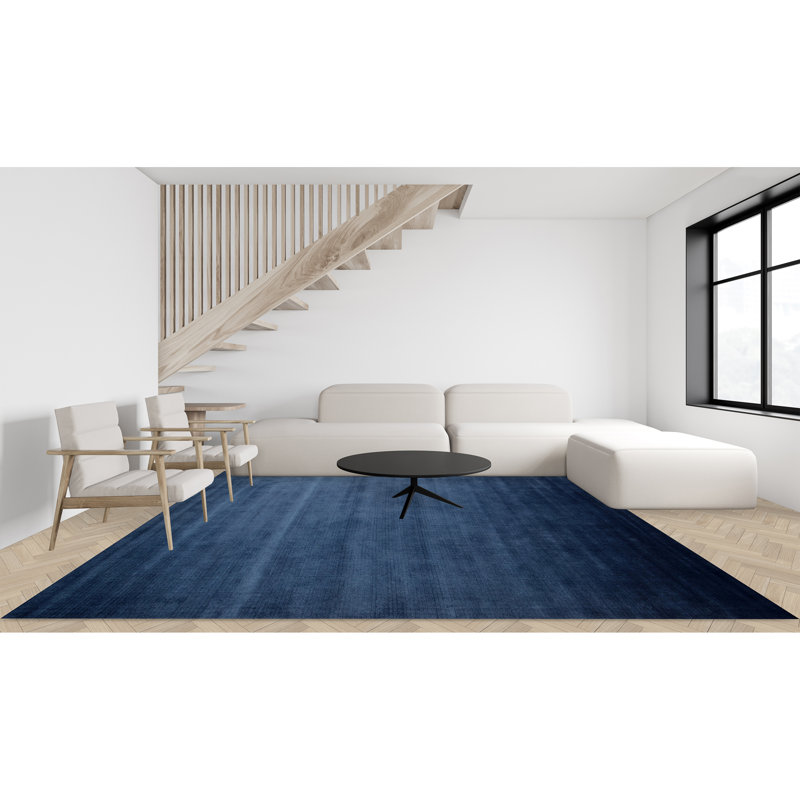 Tapis bleu marine de haute qualité noué à la main, Carré 2 pi