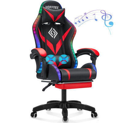 Hoffree Massage Ergonomic Gaming Chair with Bluetooth Speakers and RGB LED Lights