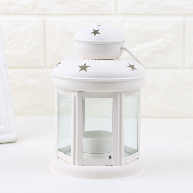 Décoration en métal en forme d'étoile creuse en métal avec bougie aromathérapie rétro, White
