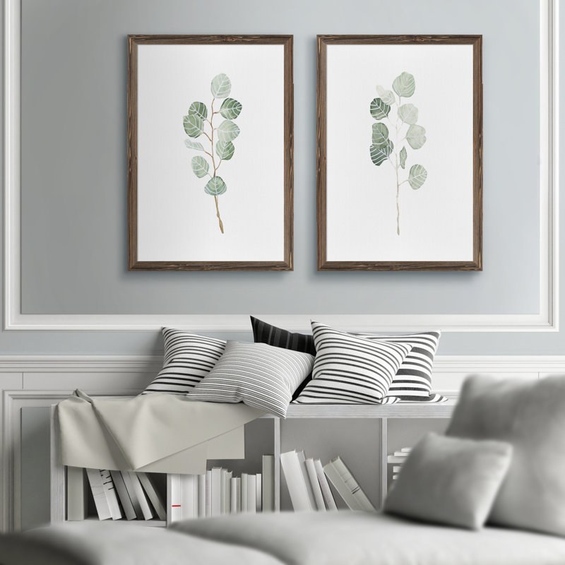 «Soft Eucalyptus Branch III» par Vincent Van Gogh - ensemble de 2 reproductions d'art encadrées, Espresso Framed Canvas