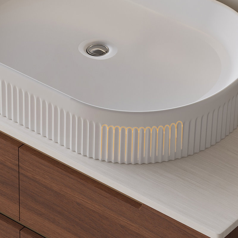 Meuble-lavabo de 36 pouces avec lavabo intégré en céramique et tiroirs à fermeture en douceur, autoportant ou mural pour une conception polyvalente
