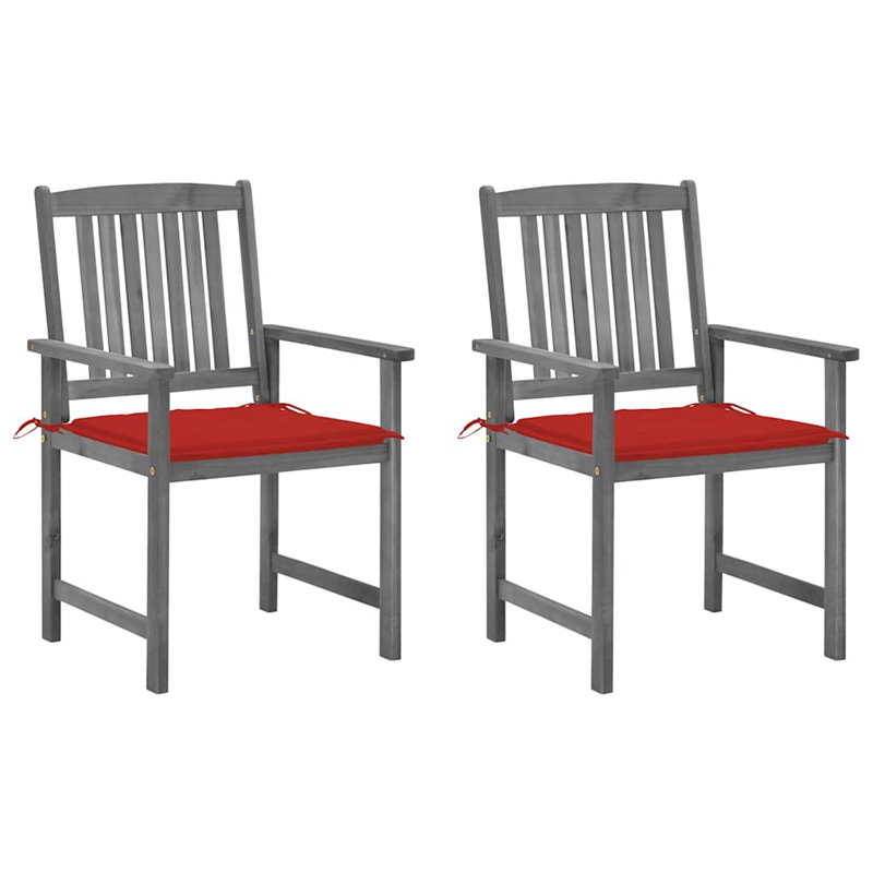 2 chaises de patio avec coussins vidaXL en bois d'acacia massif gris, Rouge, Gris/gris pâle
