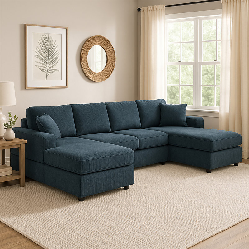 Canapé modulaire 3 pièces en velours côtelé 3 pièces, Velours côtelé bleu