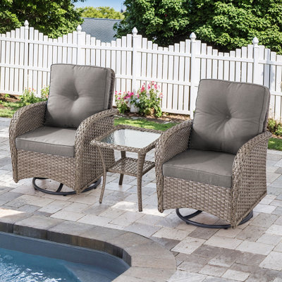 Halit Outdoor Patio Wicker Swivel Glide Rocker Chair With Cushions (2-Pack)