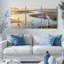 Ensemble de 3 tableaux sur toile tendue représentant un héron blanc au coucher du soleil-815945887