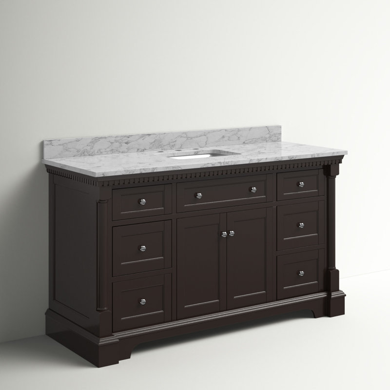 Fossen 60'' Single Bathroom Vanity with Top, Weathered Gray, Engineered Marble