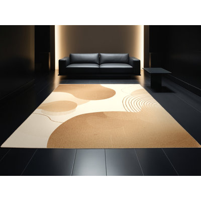 Machine Washable Pahola Eclectic Abstract Rug in Beige – Beige Binding