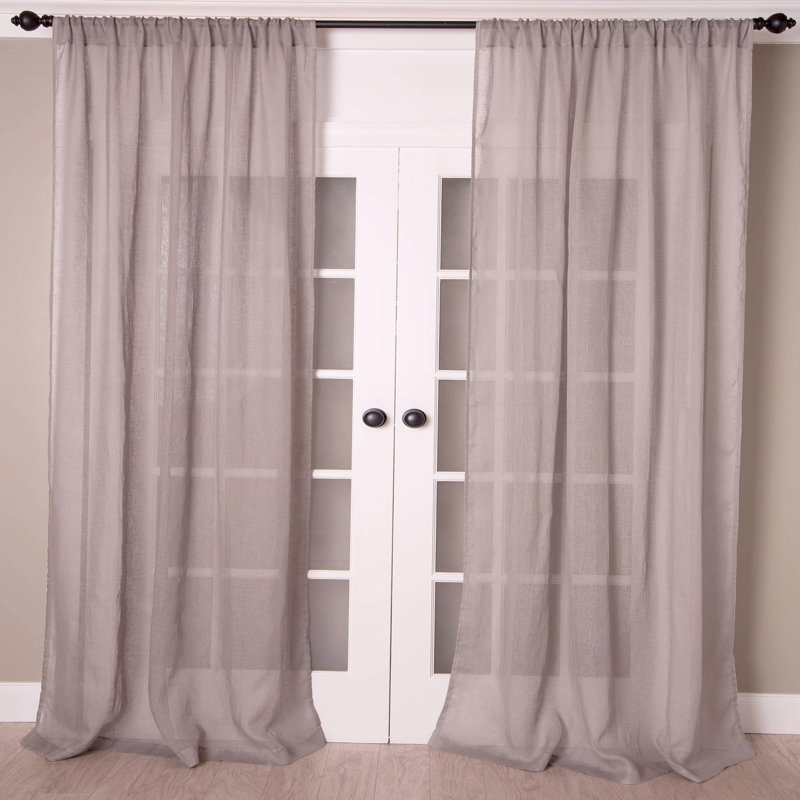 Solid 100% Linen Sheer Rod Pocket Header Curtain Panel for Bedroom & Living Room, 51" W x 96" L, Cocoa Beans