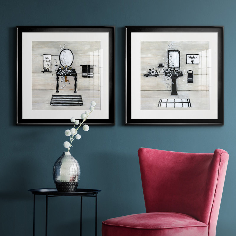 Neat And Tidy Bath - Ensemble de 2 peintures encadrées, Noir, H 17,5 po x l 35 po x P 1,5 po