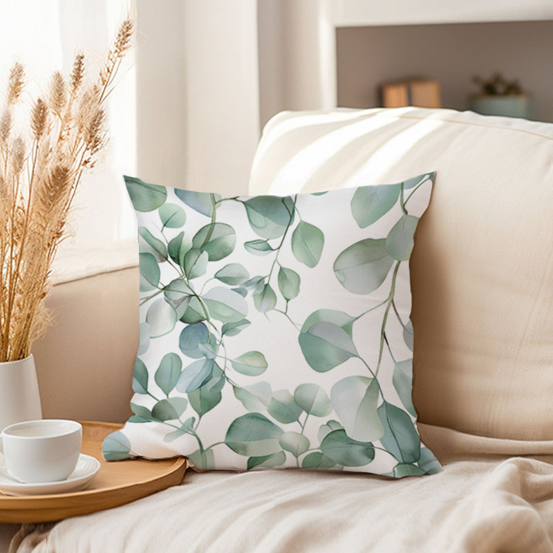 Botanical Eucalyptus Leaves Pattern VIII Pillow Cover, 16"H x 16"W