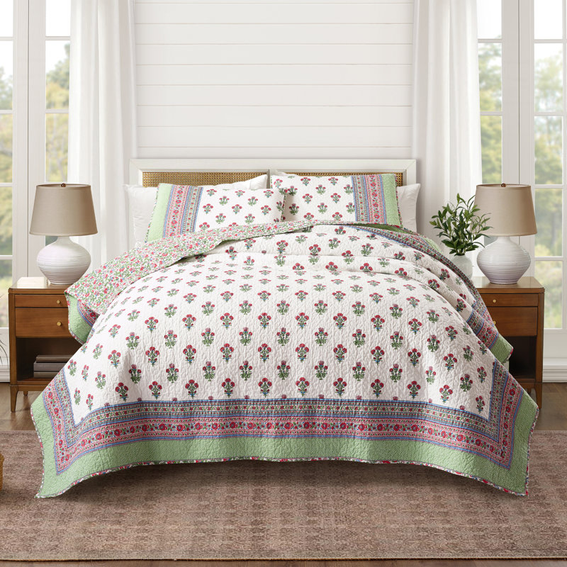Ensemble de courtepointe réversible en coton Modern Heirloom Serena, Courtepointe très grand et 2 très grandes taies 