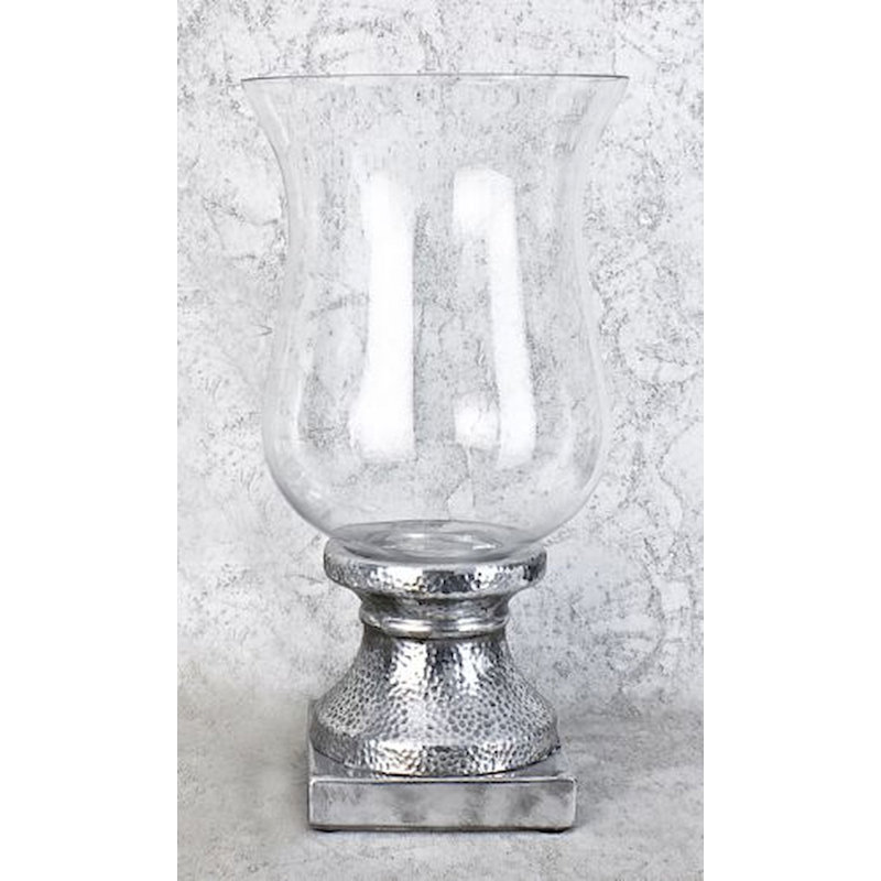 Stone Tabletop Hurricane, 20" H x 10.7" W x 10.7" D, Silver