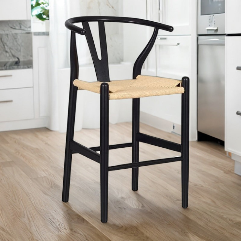 Tabouret en corde de bois massif, Noir, noir, noir, noir