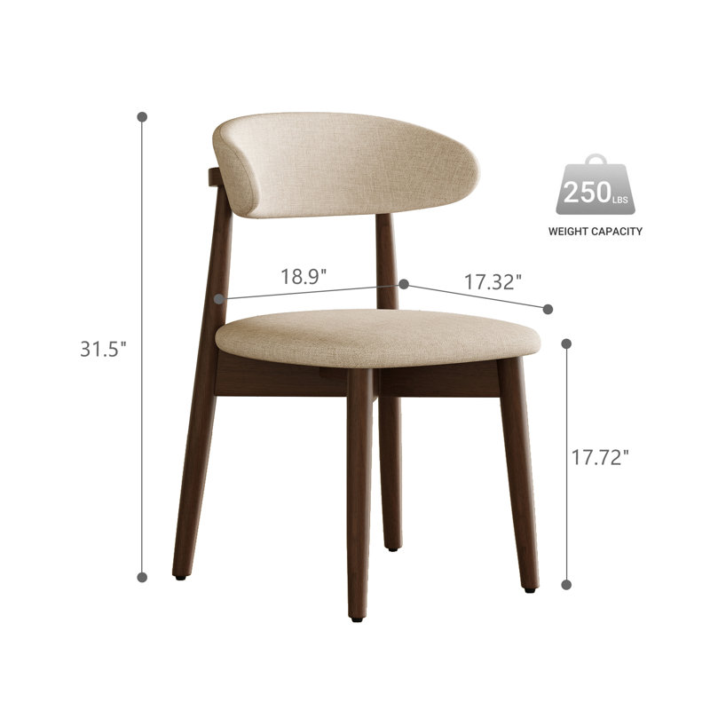 Modern Solid Wood Dining Chair With Upholstered Fabric Seat