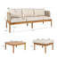 Ensemble de conversation d'extérieur en bois d'acacia et corde avec coussins beiges 3 pièces