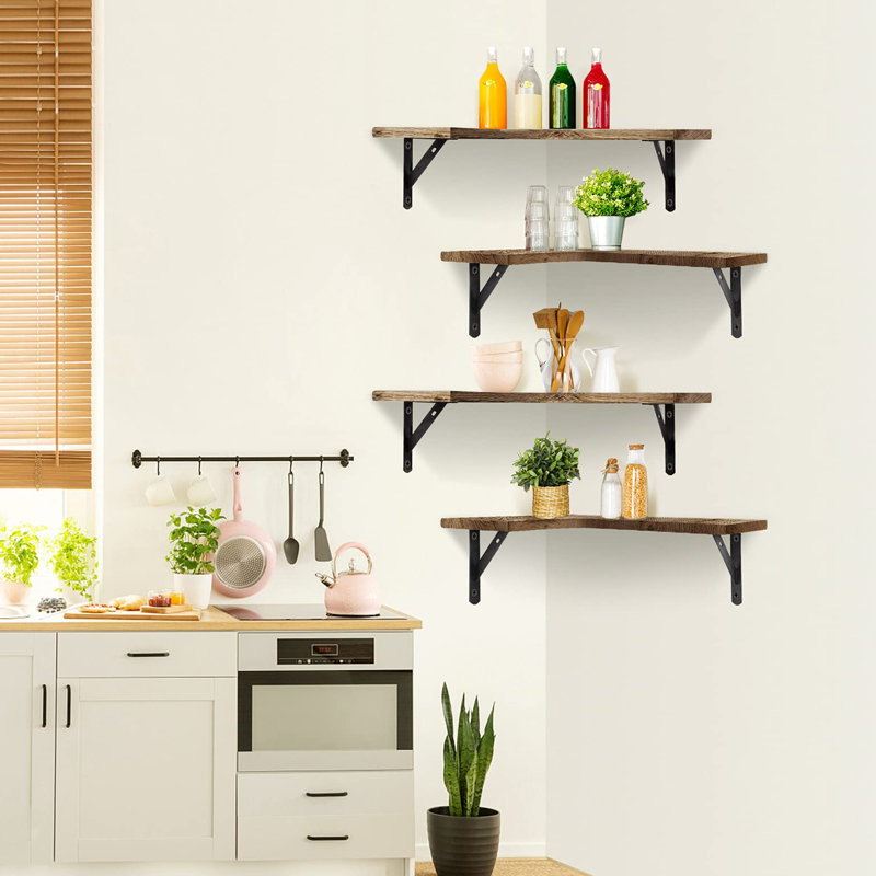 Ensemble de 4 tablettes murales en bois, Brun